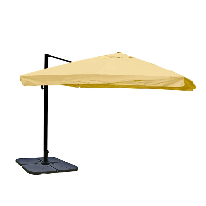 Parasol professionnel restaurant pour jardin terrasse 3x3m (Ø4,24m) polyester aluminium/acier 23kg crème avec support 04_0003987