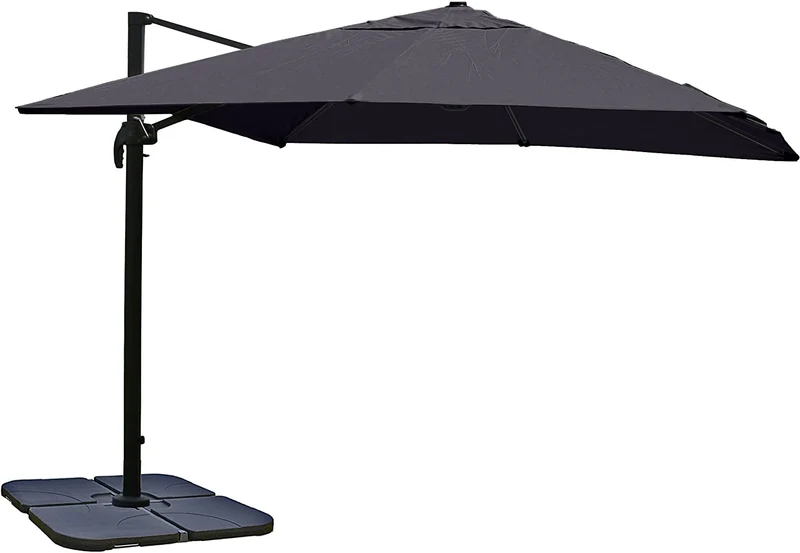 Parasol de restauration 3x3m (Ø4,24m) polyester aluminium/acier 23kg anthracite avec pied rotatif 04_0003442