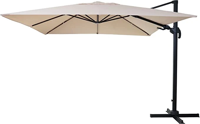 Parasol de restauration 3x3m (Ø4,24m) pivotant, polyester aluminium/acier 23kg crème sans pied 04_0003290