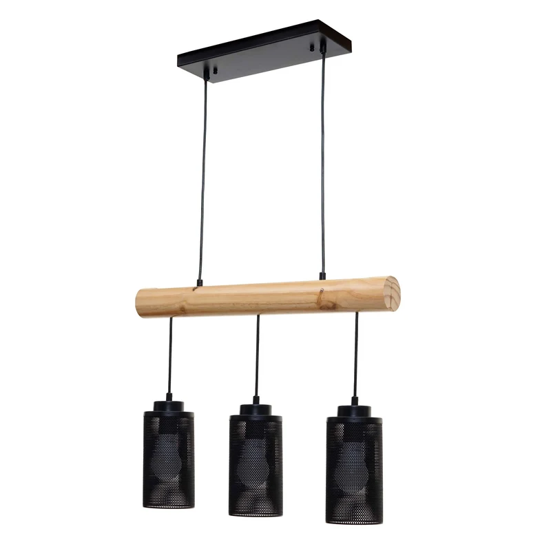 Lampe suspension suspendue design industriel en bois massif noir 3 abat-jours 04_0003602