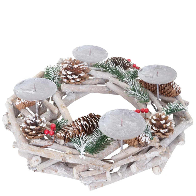 Couronne de l'Avent ronde table décoration Noël bois Ø 35cm blanc-gris sans bougies 04_0002567