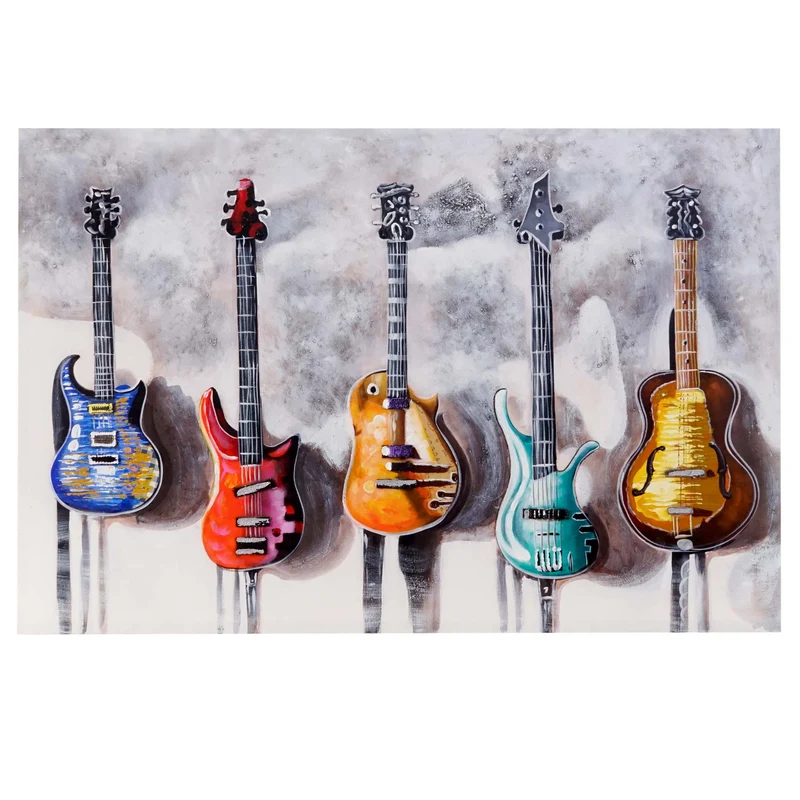 Peinture à l'huile guitares 100% tableau murale 3D peinte à la main XL 120x80cm 04_0003381