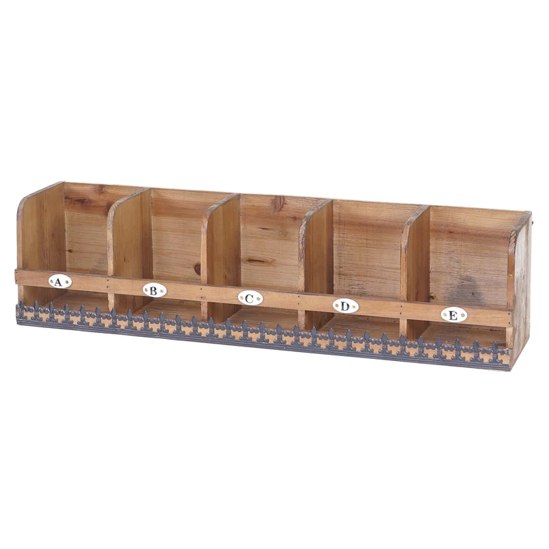 Étagère murale suspendue 5 compartiments de rangement en bois de sapin massif aspect shabby vintage 71x18x16cm 04_0005171