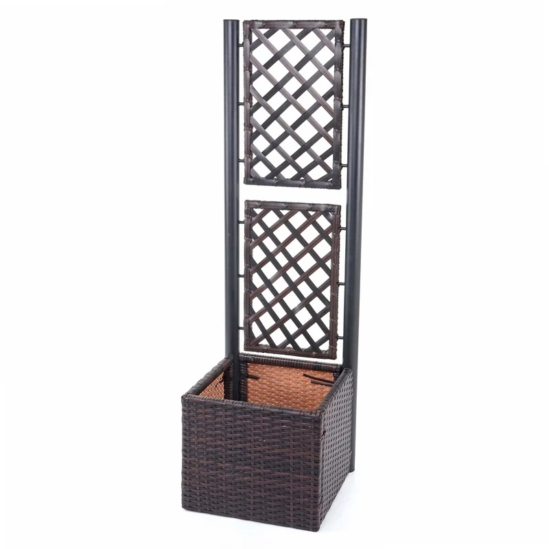 Jardinière treillis en polyrotin pour bac à plantes 142x43x43cm marron 04_0003719