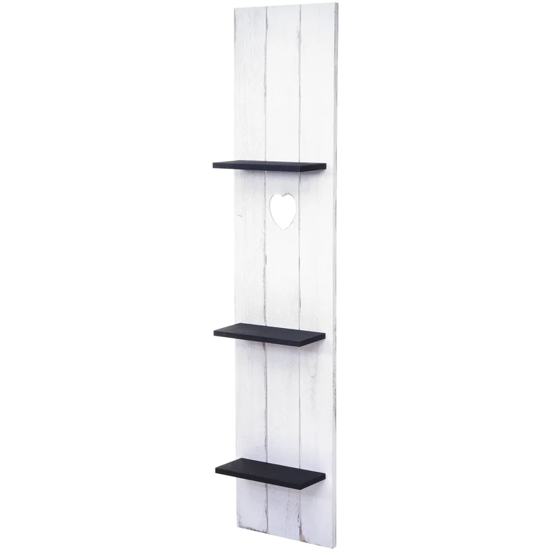 Étagère murale en bois 3 niveaux 150x33x13cm bois massif vintage blanc/gris foncé shabby 04_0005178
