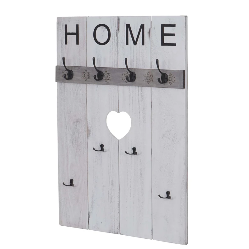 Armoire porte-manteau mural Home meuble d'entrée 91x60cm avec 8 crochets blanc vieilli 04_0000994