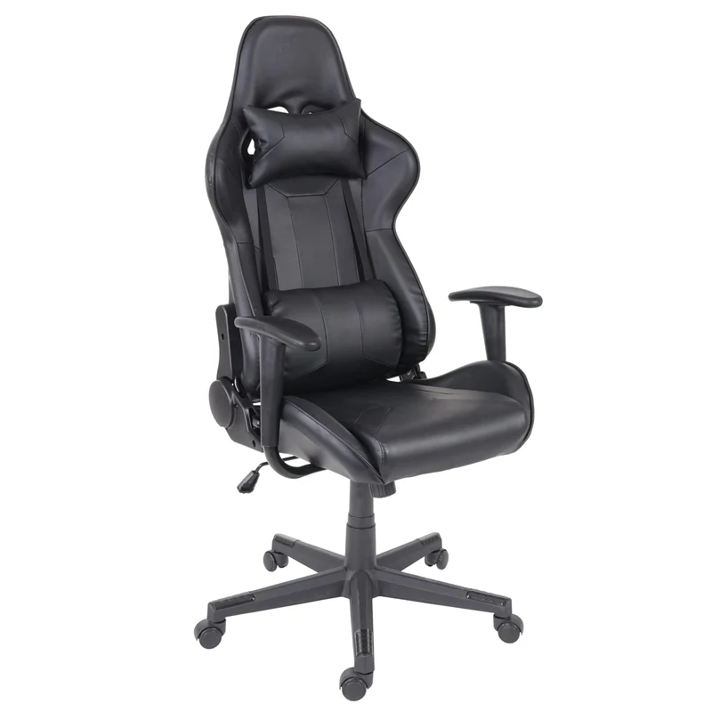 Fauteuil chaise de bureau gamer sur roulettes mécanisme de bascule en synthétique noir 04_0001853