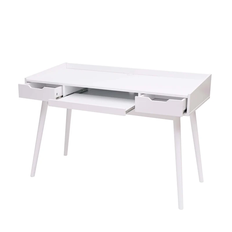 Bureau avec tiroirs de rangement et compartiment MDF 120x55cm blanc 04_0001405