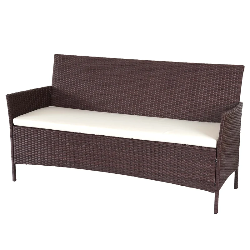 Banc de jardin 3 places 154 cm en polyrotin marron coussins crème 04_0001103