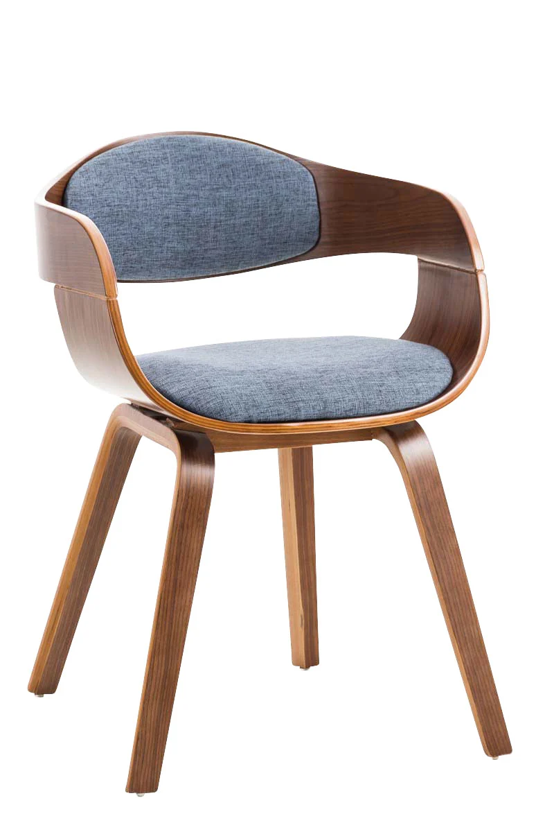 Chaise de bureau sans roulettes visiteur en tissu et bois design retro et confort maximal noyer bleu BUR10544