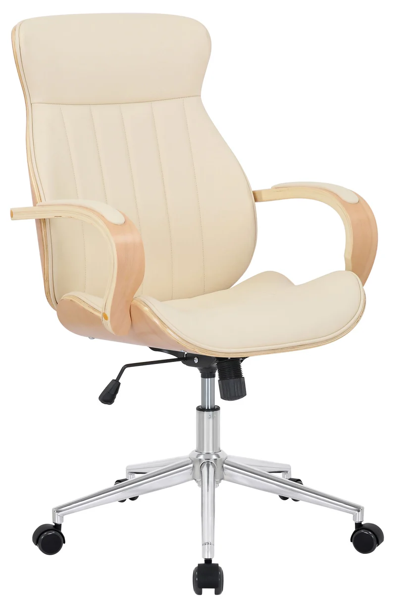 Fauteuil de bureau avec roulettes synthétique crème et bois clair hauteur réglable BUR10465