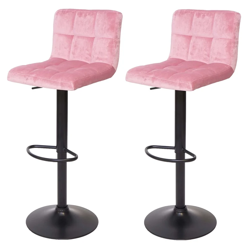 Lot de 2 tabourets de bar réglable en hauteur tissu velours rose velvet peids en métal noir 04_0000152