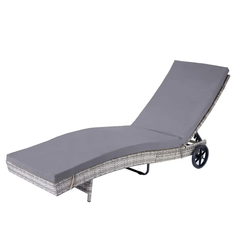 Chaises longues bain de soleil transat de jardin en poly-rotin gris oreiller gris foncé 04_0002399