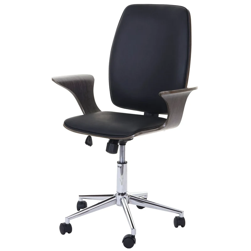 Chaise de bureau pivotante en synthétique courbé gris revêtement noir rotatif à 360° 04_0001812