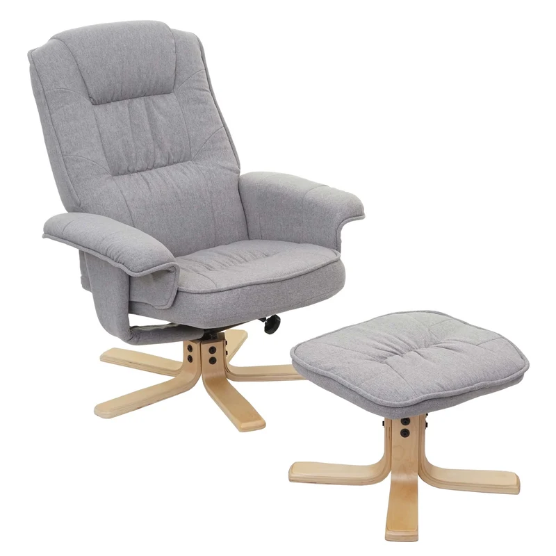 Fauteuil relax TV fauteuil avec tabouret en tissu/textile gris clair 04_0002927