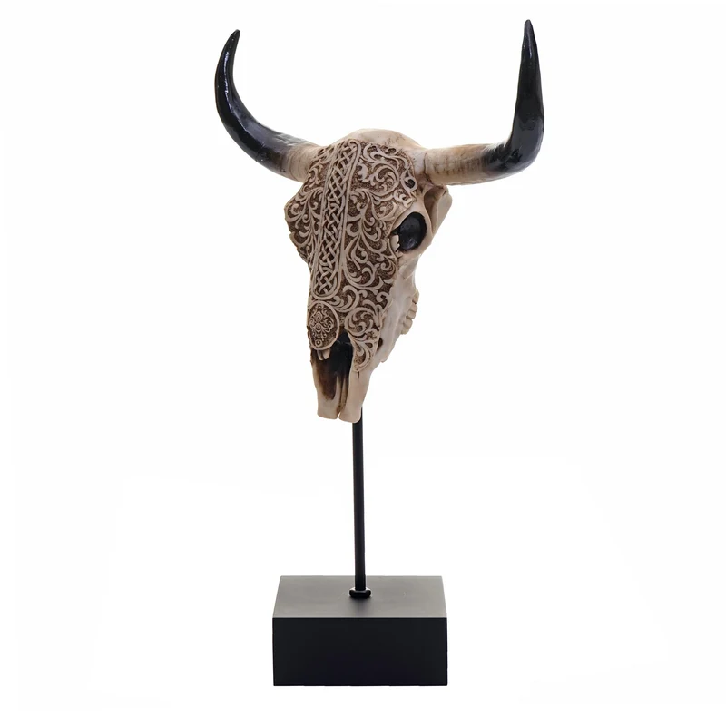 Figurine tête de vache déco tête de taureau trophée avec trival polyrésine 47x30x12cm 04_0002840
