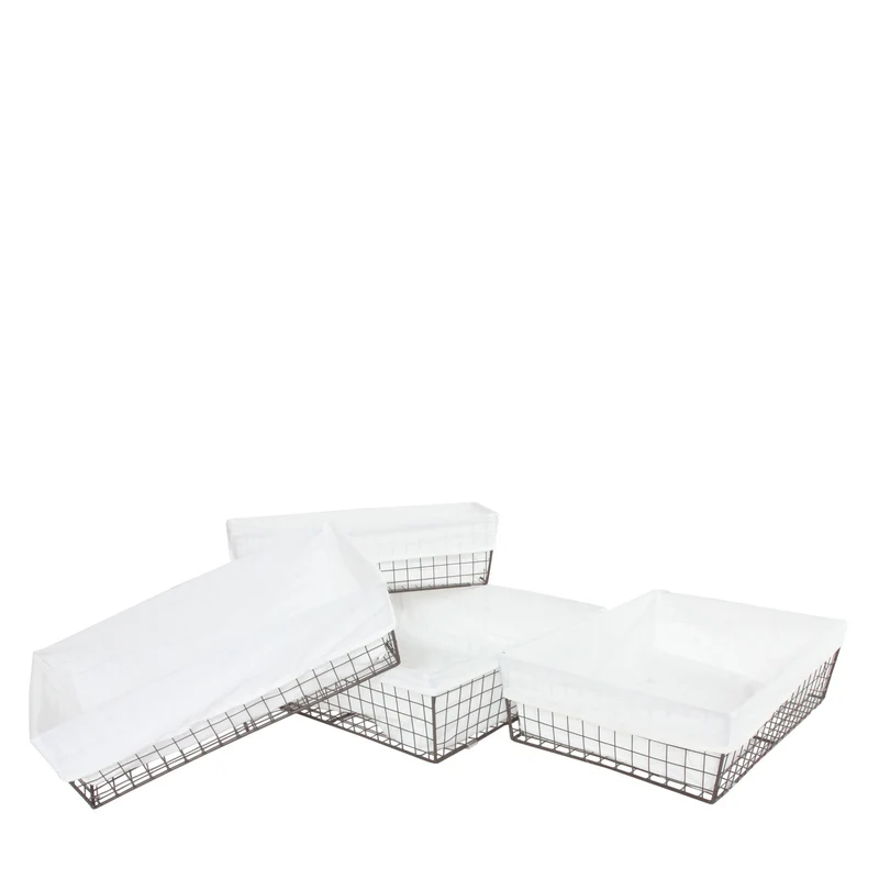 Ensemble de 4 paniers de rangement salle de bain stockage d'armoires en métal avec couvercle en tissu 04_0003013