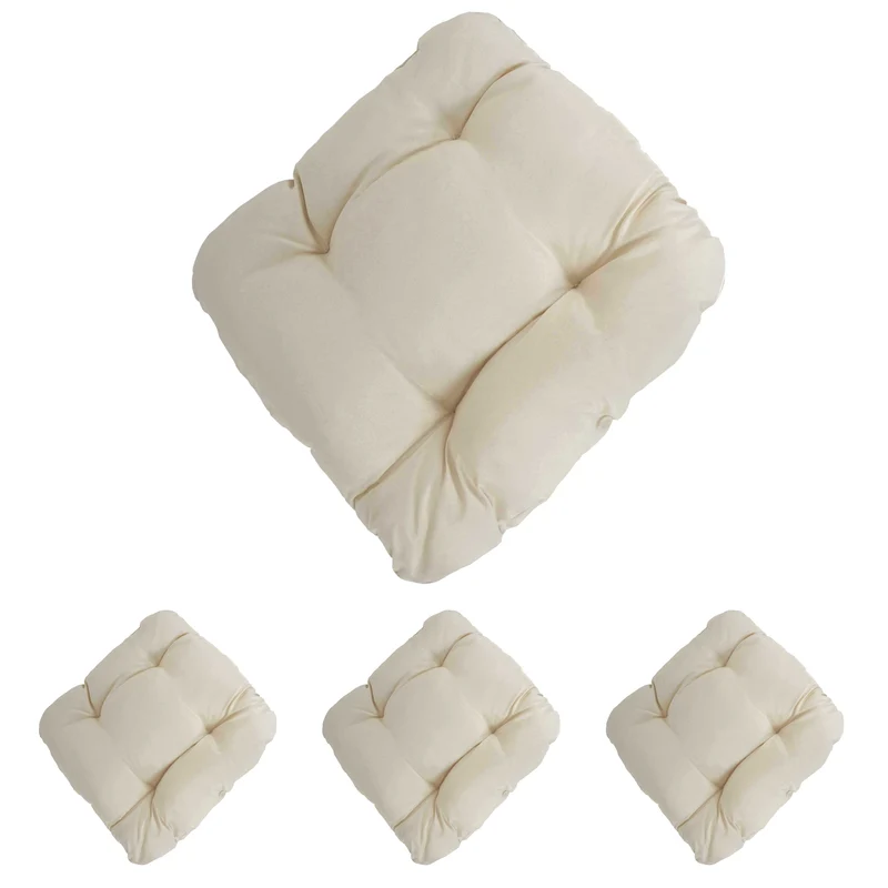 4x coussins de chaise de jardin terrasse balcon 41x38x8cm tissu crème 04_0002591