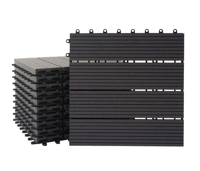 Set de 11 dalles de terrasse aspect bois WPC pour balcon jardin terrasse 30x30cm 1m² base gris linéaire Anthracite linéaire 04_0005493