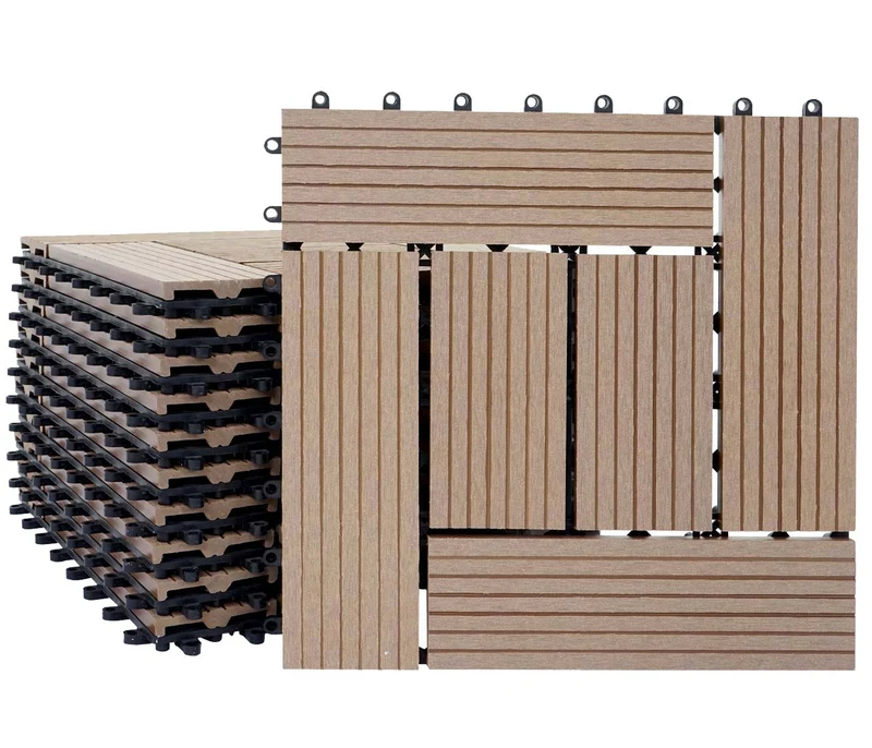 Carrelage de sol WPC balcon terrasse aspect bois 11 pièces 30x30cm 1m² décalage en teckn04_0005444