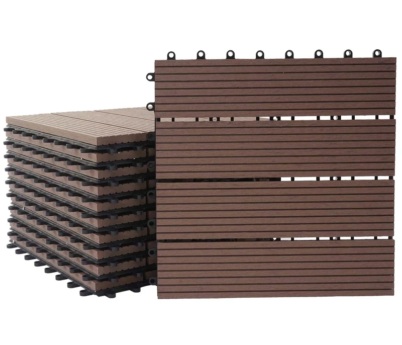 Dalles de terrasse x11 aspect bois en WPC 30x30cm clipsable 1m² balcon jardin extérieur couleur café 04_0005495