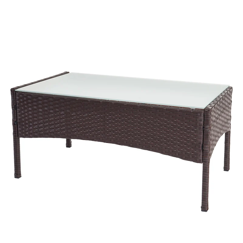 Table de jardin table d'appoint en polyrotin avec plaque de verre marron chiné 04_0005061
