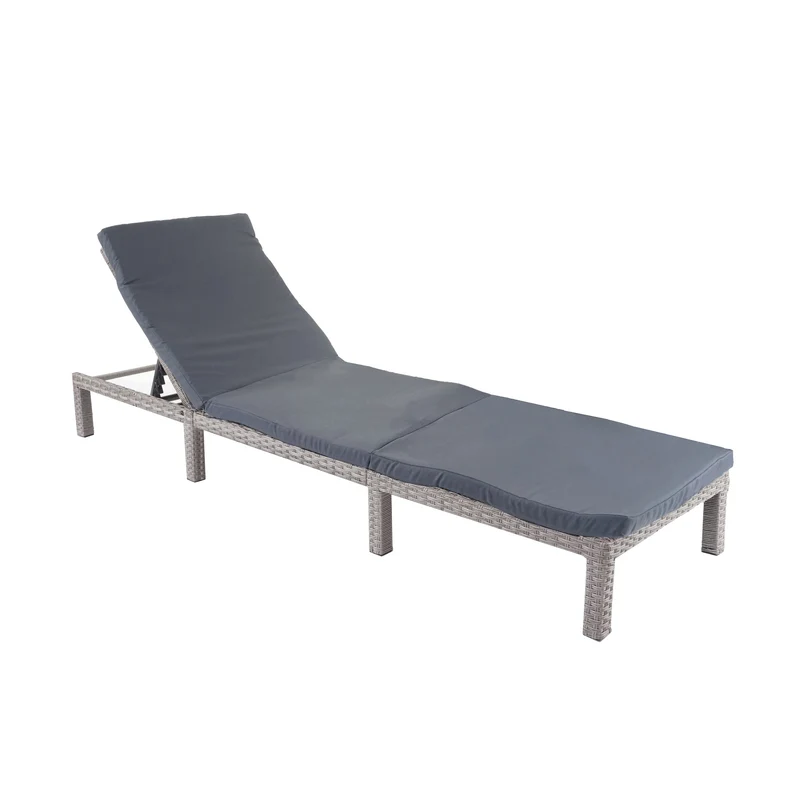 Chaise longue bassique épaisseur 5 cm relax bain de soleil en polyrotin gris coussin gris foncé 04_0004246