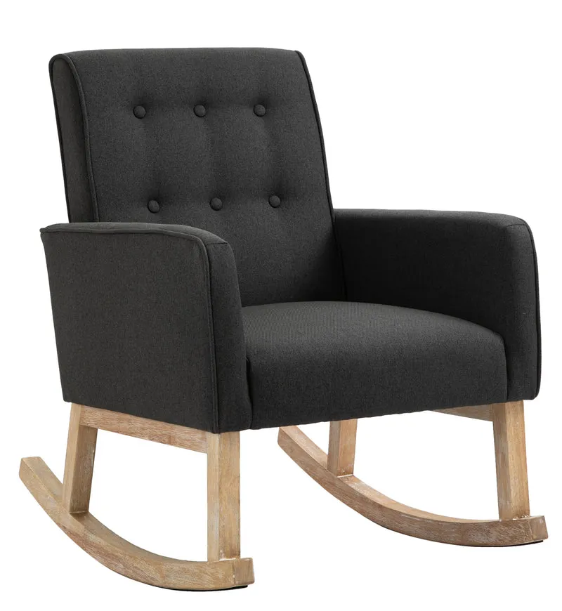 Fauteuil à bascule rocking chair design moderne dossier capitonné en tissu pieds en bois tissu taupe FAL101543