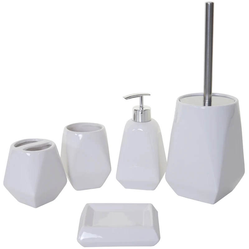 Ensemble d'accessoires de salle de bain 5 pièces porte-brosse WC porte-brosse à dents en céramique blanc 04_0004839