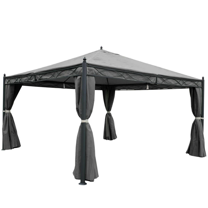Pergola pavillon gazebo de jardin cadre stable de 7cm avec paroi latérale + moustiquaire gris 4x4m 04_0004091