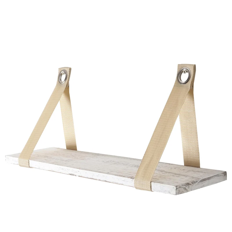 Étagère murale suspendue en bois clair aspect vintage 21x50cm blanc vieilli vintage 04_0005184