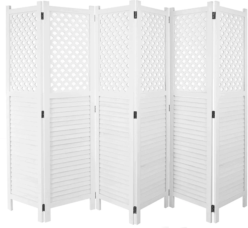 Paravent cloison de séparation pare-vue 6 panneaux 170x245cm en bois blanc 04_0003910