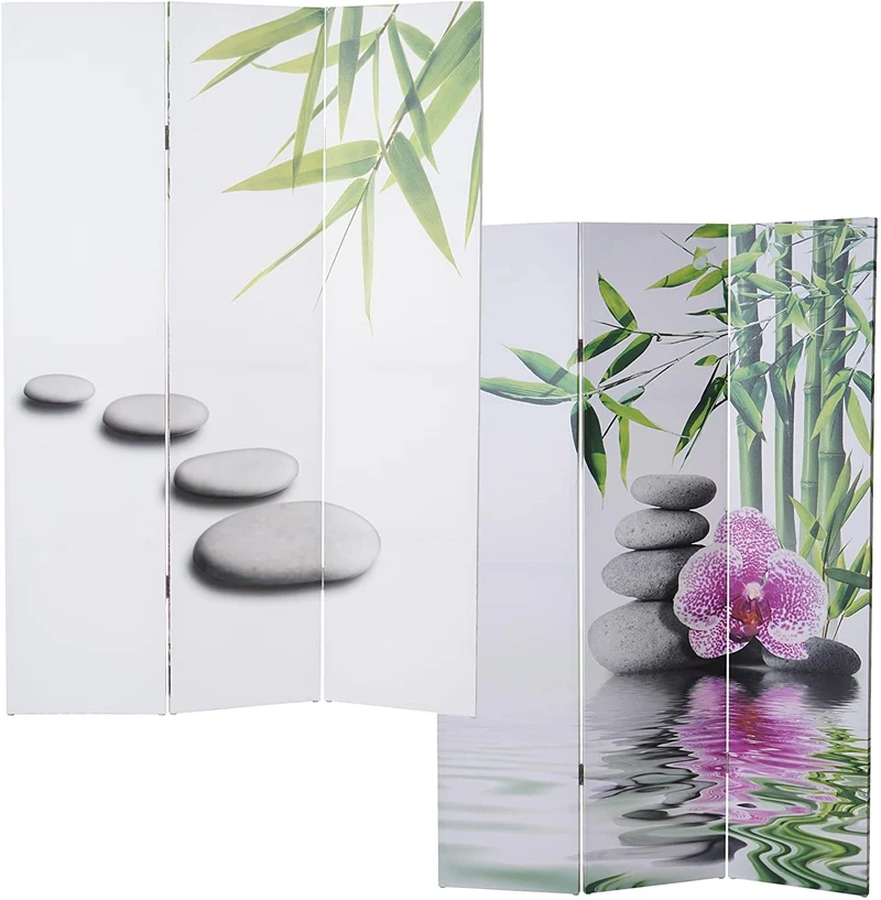 Paravent 3 panneaux pans séparateur de pièce 180x120cm motif orchidée 04_0004135