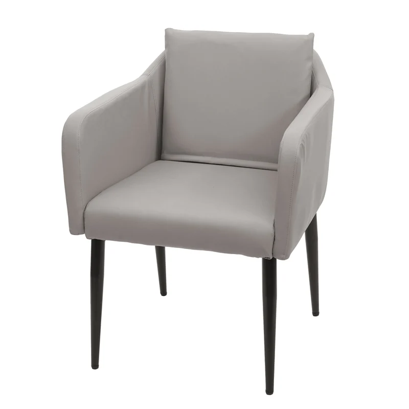 Fauteuil chaise lounge salle à manger bureau visiteur en synthétique taupe-gris pieds métal noir 04_0002286