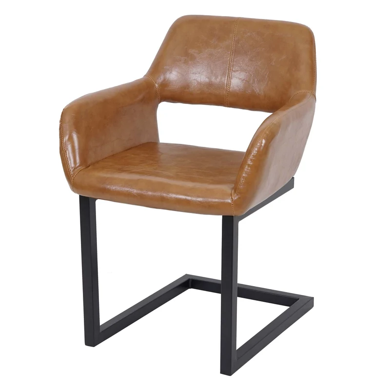 Chaise de salle à manger bureau visiteur sans roulette design rétro en synthétique marron pied en métal 04_0002159