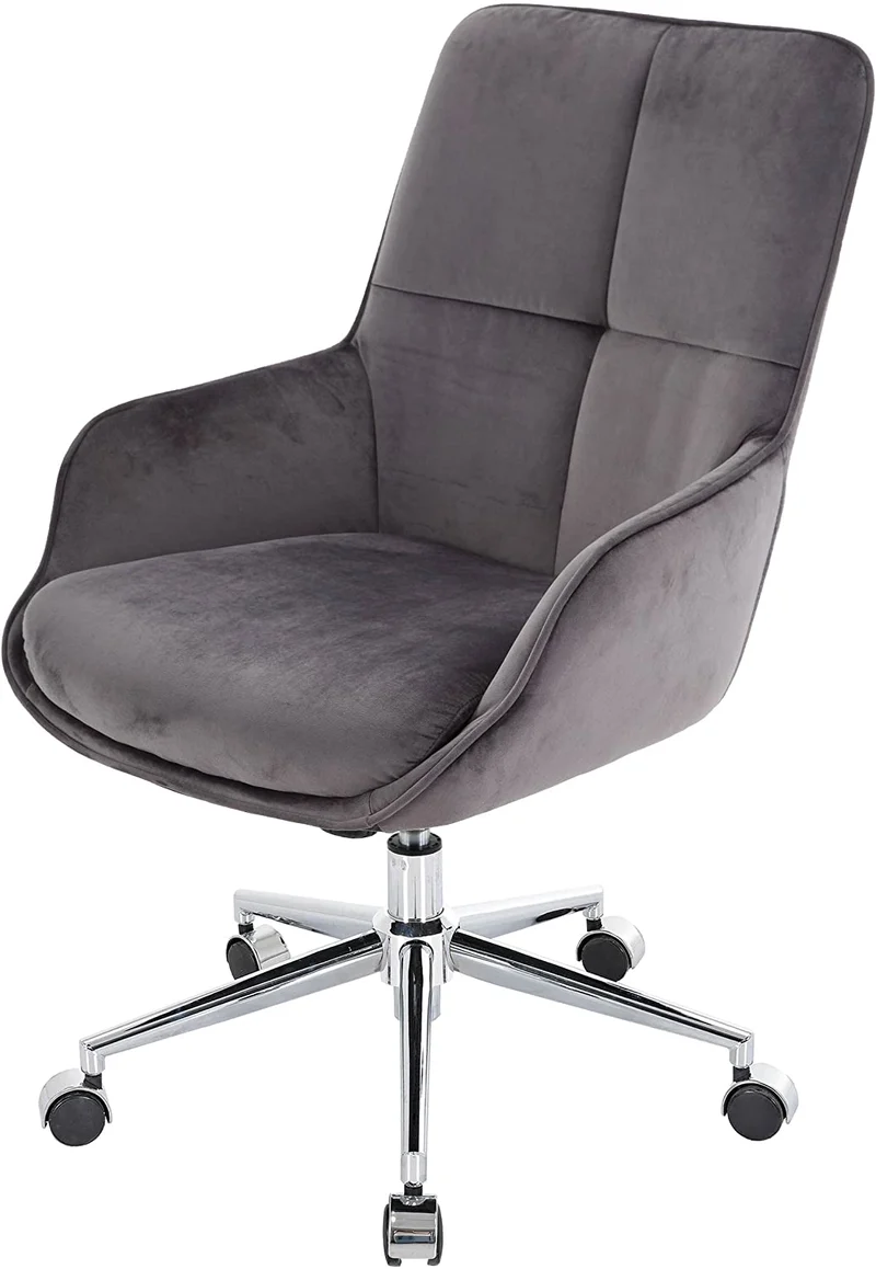 Chaise de bureau pivotante fauteuil avec accoudoirs réglable en hauteur velours gris foncé BUR04101