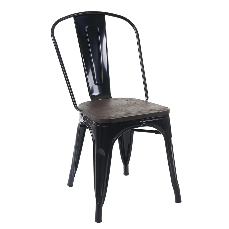 Chaise de salle à manger style industriel factory métal noir et assise en bois 04_0002025