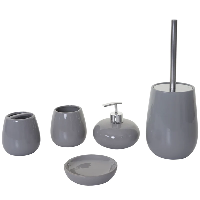Set de 5 accessoires de salle de bain en céramique pour salle de bain gris 04_0003581