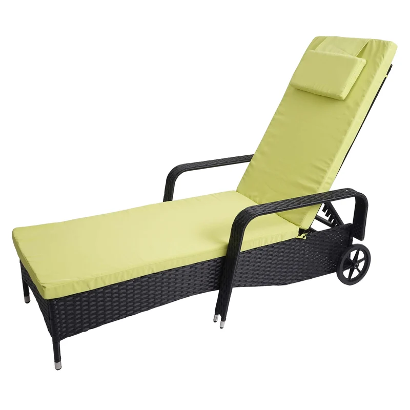 Chaise longue relaxation transat de jardin bain de soleil poly rotin anthracite housse vert clair 04_0004242