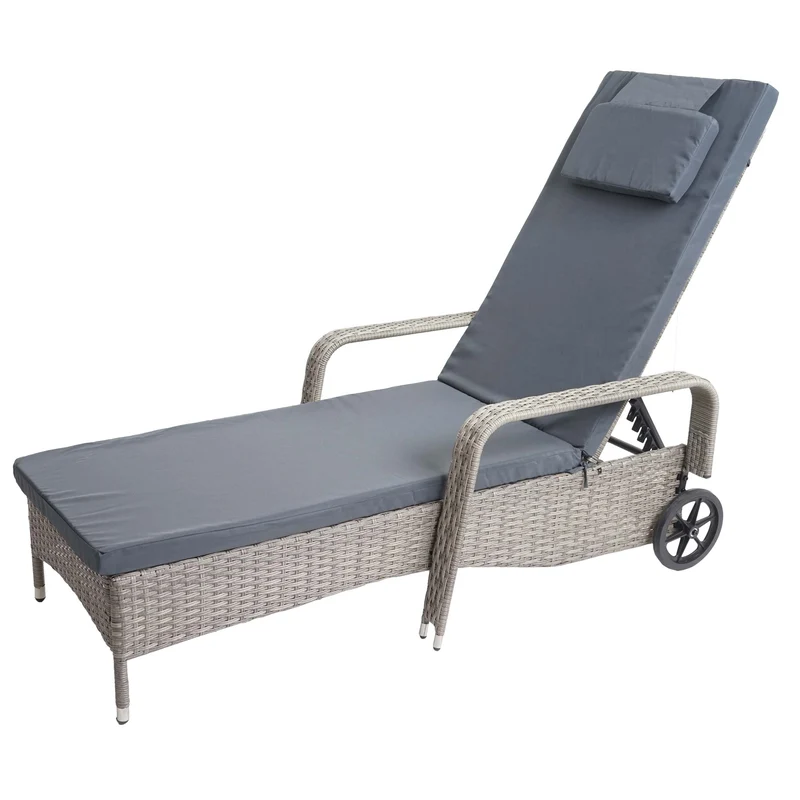Chaise longue relaxation transat de jardin bain de soleil poly rotin gris housse gris 04_0004239