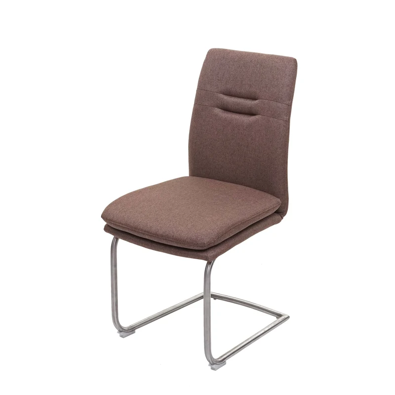 Chaise de salle à manger cuisine en tissu marron et acier inoxydable coutures décoratives 04_0002267