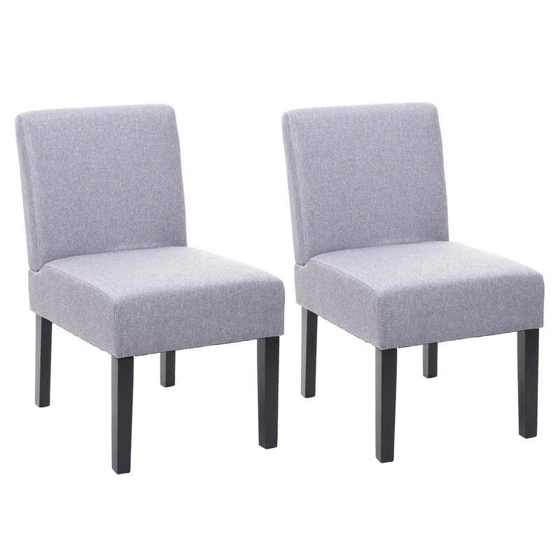 Lot de 2 chaises à manger en tissu gris clair pieds en bois design simple siège extra long 04_0000394