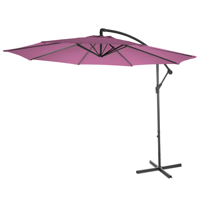 Parasol déporté protection solaire Ø 3m inclinable polyester/acier 11kg rouge lavande sans support 04_0000945