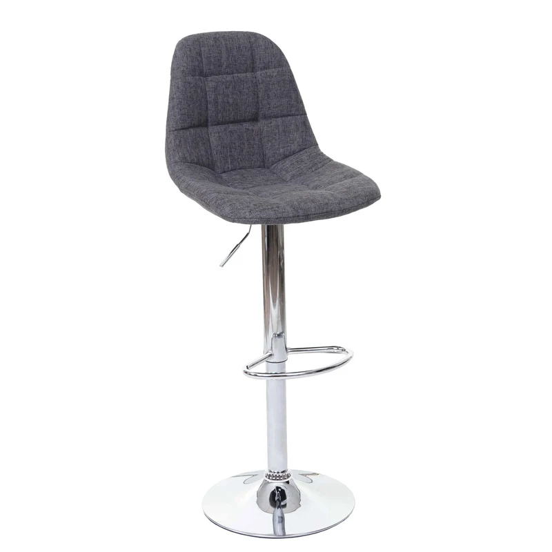 Tabouret de bar chaise de comptoir en tissu gris pieds acier chromé 04_0005240