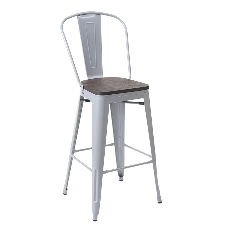 Tabouret de bar siège en bois chaise de bar avec dossier design industriel métallique gris 04_0005247
