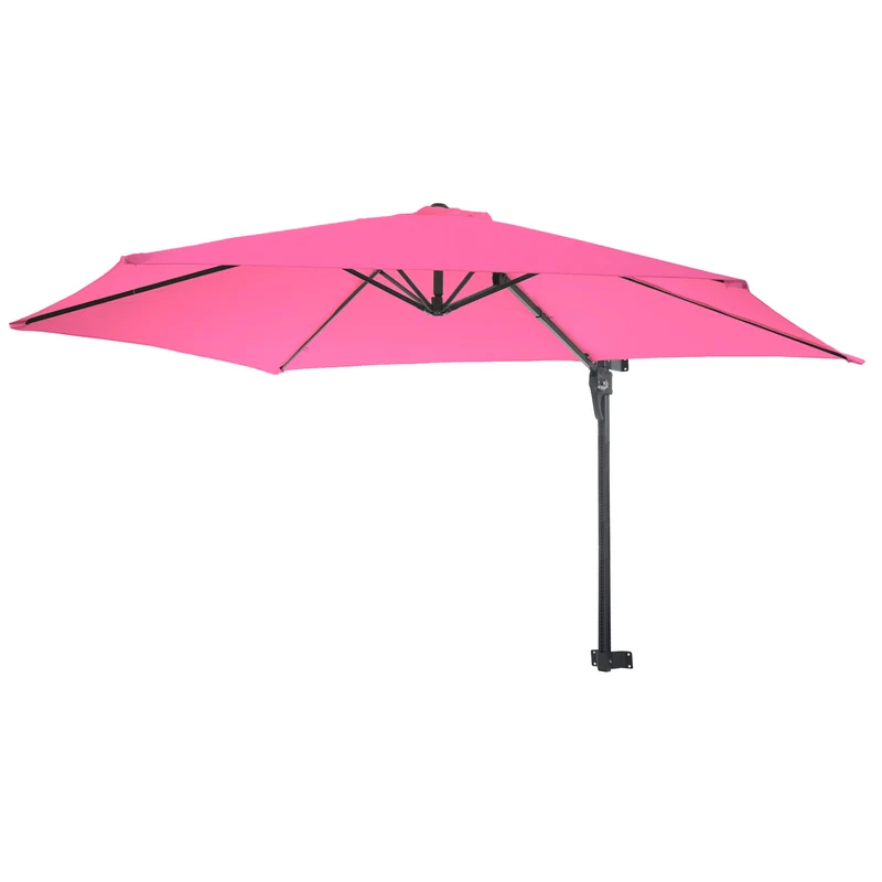 Parasol mural pour balcon terrasse avec mât inclinable 3m polyester aluminium/acier 9kg couleur rose 04_0005637