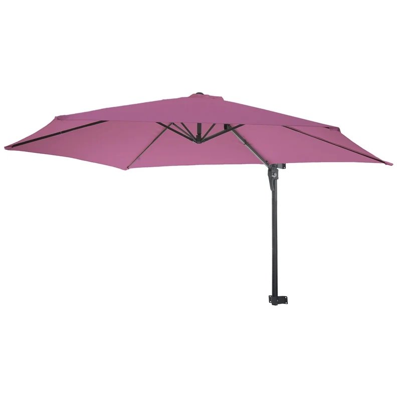 Parasol mural pour balcon terrasse avec mât inclinable 3m polyester aluminium/acier 9kg couleur lavande rouge 04_0005638