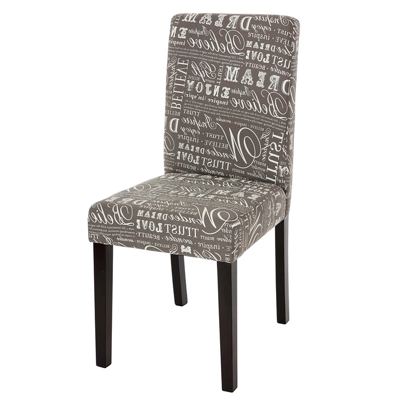 Chaise de salle à manger cuisine en tissu gris avec écriture pieds en bois foncé design moderne 04_0002357
