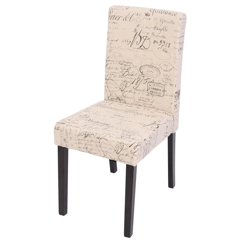 Chaise de salle à manger cuisine en tissu avec motif écriture pieds en bois foncés design moderne 04_0002352