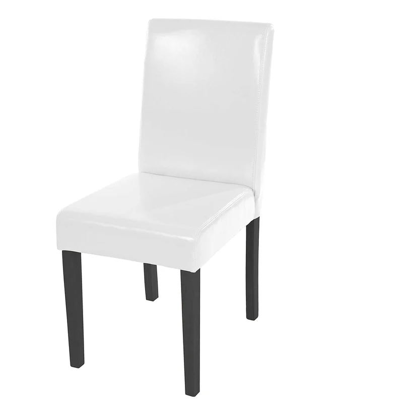 Chaise de salle à manger cuisine en cuir blanc pieds en bois foncé style moderne 04_0002329